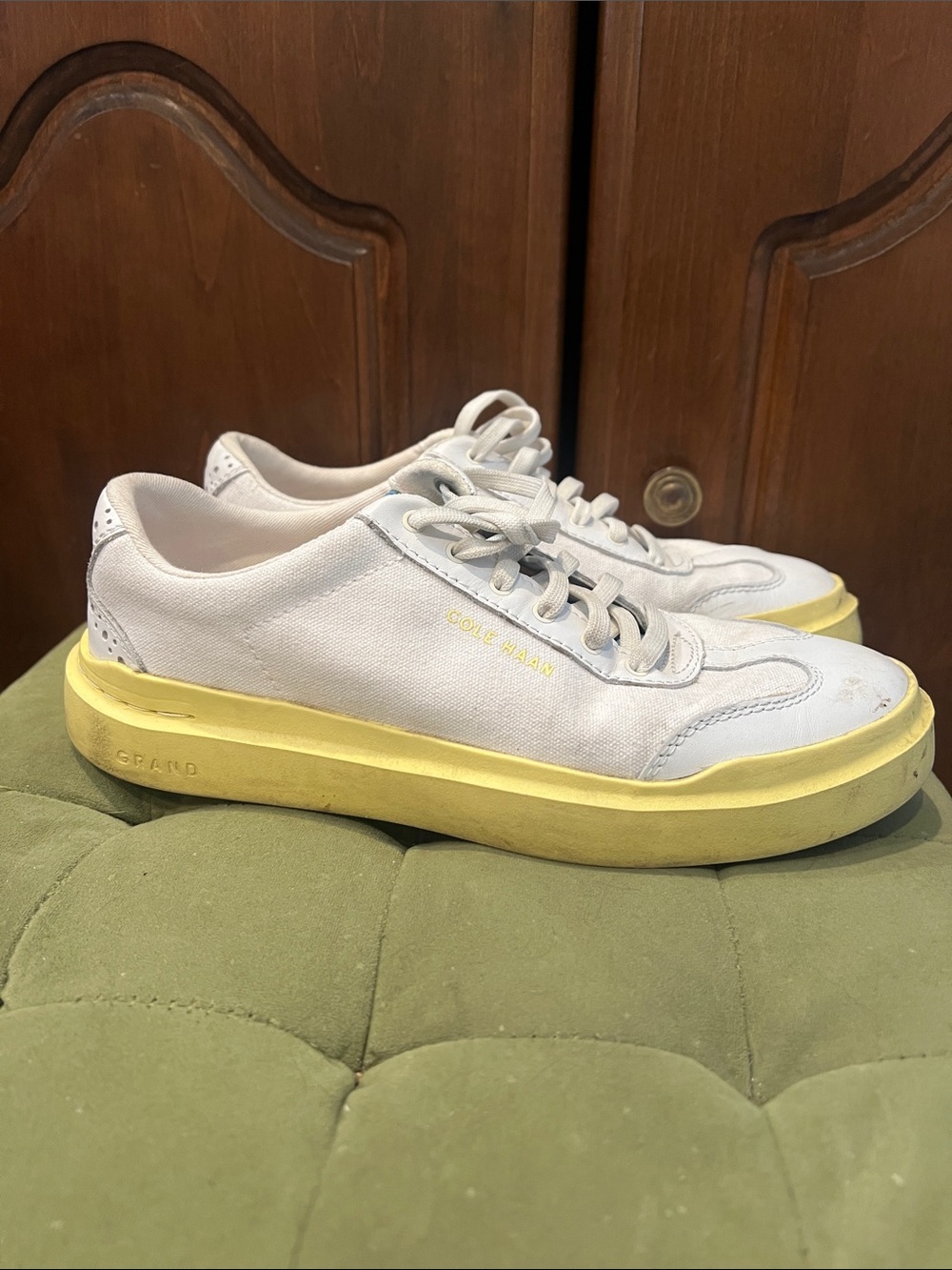 White Canvas Sneakers with Yellow Sole by Cole Haan - Picture 4 of 7